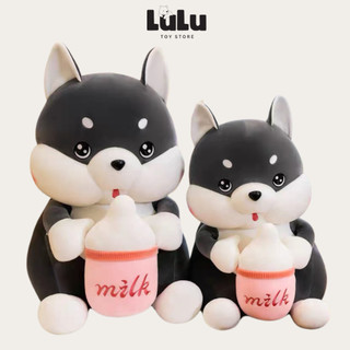 Gấu bông chó xám ôm bình sữa mềm mịn cao cấp kích thước 35cm - 50cm - 60cm - 85cm lulu toy
