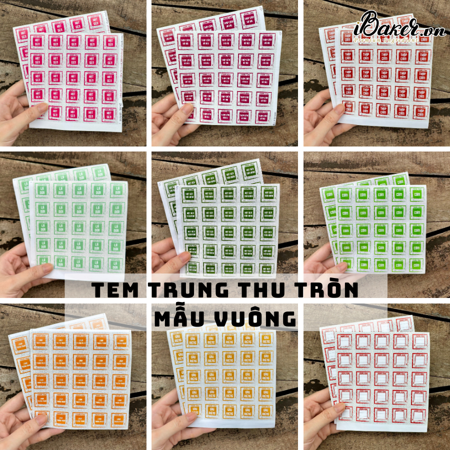 Tem nhân trung thu, tem decal vuông, tem dán (25 tem/tờ)