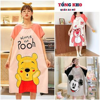 Đầm suông hoạ tiết hoạt hình thun dáng dài freesize váy form rộng trendy, Đầm thun họa tiết dễ thương - TONGKHO
