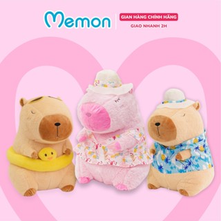Gấu bông capybara đi biển Memon thú nhồi bông chuột capybara bãi biển mặc áo hawaii đeo phao cao cấp
