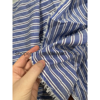 Vải Linen bột kẻ xanh