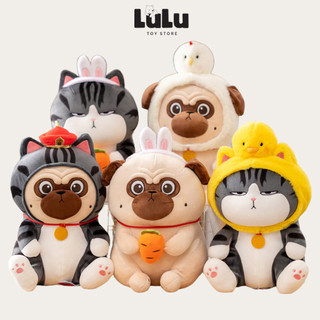 Gấu bông chó pug - mèo cosplay mềm mịn gà vàng và ong mềm mịn cao cấp lulu toy