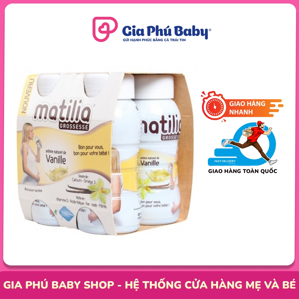 Sữa bầu Matilia Vani Socola Dâu Tây Bánh Quy Pha Sẵn Bổ Sung Dưỡng Chất Cho Bé (Lốc 4 hộp) 200ml