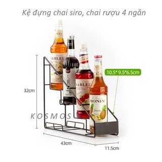Kệ đựng chai siro 4 ngăn, vòi bơm