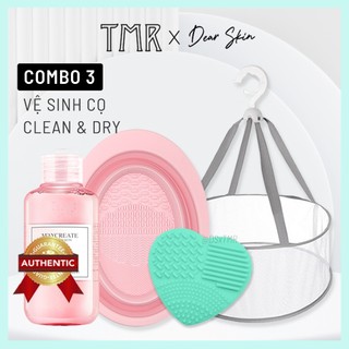 Bộ dụng cụ vệ sinh cọ trang điểm TMR Clean and Dry Combo set giỏ phơi cọ, nước rửa cọ tiện lợi