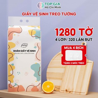 Khăn giấy rút top gia treo tường đa sắc 1280 tờ, dập vân 4d, siêu dai và mềm mịn- 1 bịch top gia đa sắc