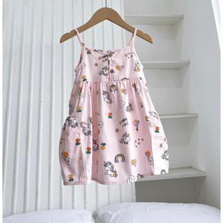  Váy hai dây phối túi họa tiết ngựa pony thiết kế mở cúc ngực siêu đáng yêu điệu đà cho bé gái từ 9-26kg OP5486