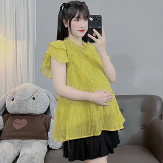 Áo Bầu Tơ Cổ Ngọc Cao Cấp áo mặc bầu áo mặc nhà bầu