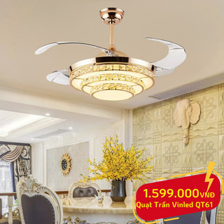 Quạt Trần Đèn Cánh Cụp Cánh Xòe, Quạt Dấu Cánh Phòng Khách- Đèn Led 3 Chế Độ - Bảo Hành 12 Tháng