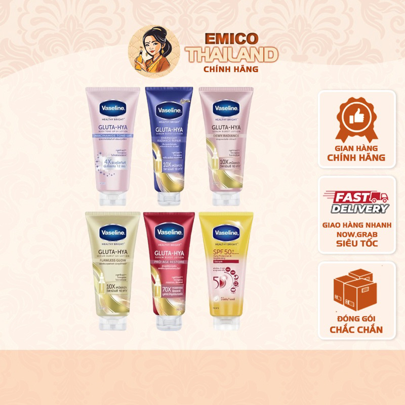 Sữa Dưỡng Thể Vaseline Gluta Hya và Serum Chống Nắng 4x 10x 15x 70x Thái Lan