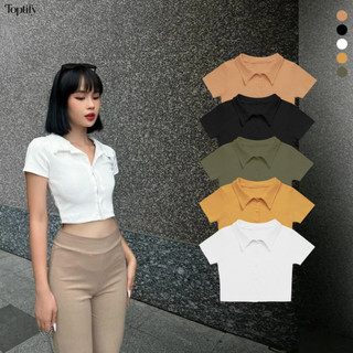 Áo croptop nữ body cổ sơ mi ngắn tay TOPTIFY form basic By The Sun Top AC11