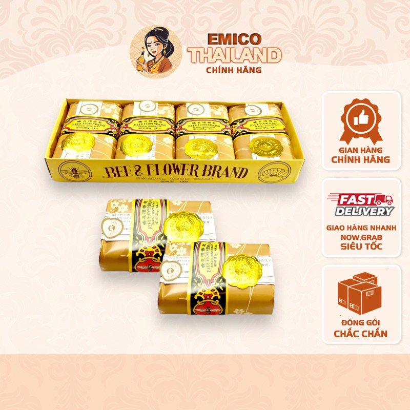 (KHAY 4 CỤC) Xà Phòng Trầm Con Ong Bee & Flower Brand Soap