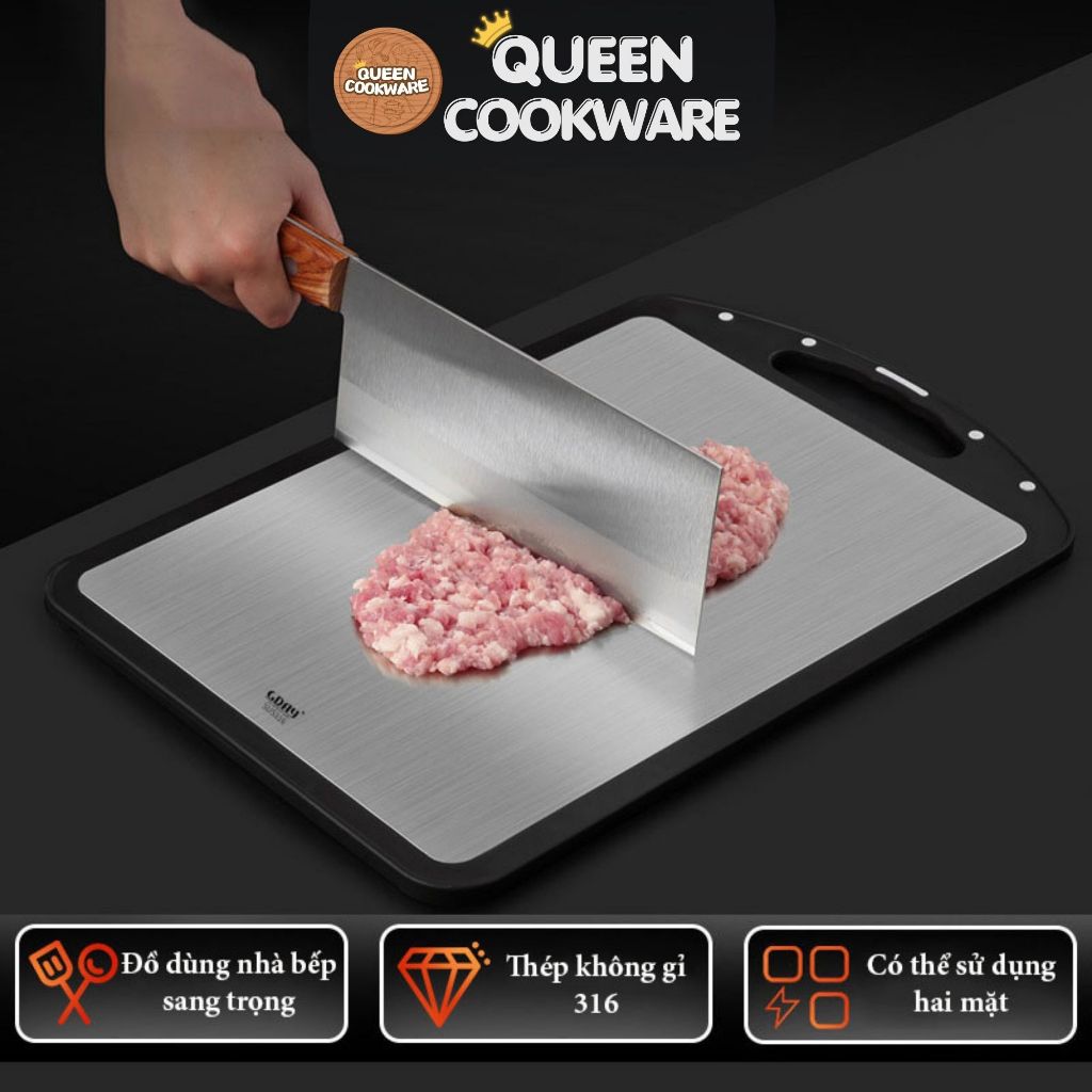 Thớt inox 316 hai mặt, kháng khuẩn cao cấp, chống ẩm mốc độc hại - QUEEN COOKWARE