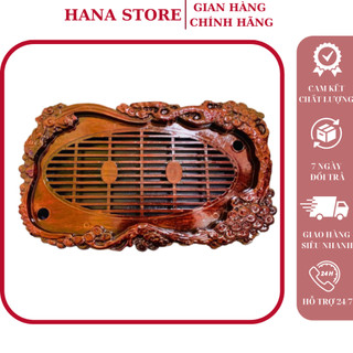 Khay trà thần tài, khay đựng ấm chén dáng Phật Di Lặc 2 ngăn nhựa giả vân gỗ sang trọng cao cấp