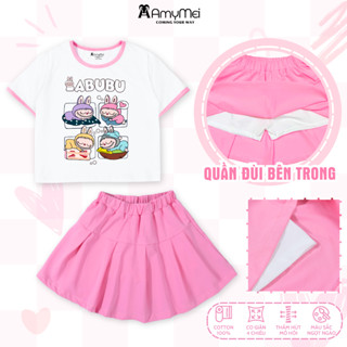 Set váy bé gái Labubu Amymei, áo croptop, cotton 4c, thoáng mát, cho bé 14-52kg VAYAOCROPTOP_LABUBUV