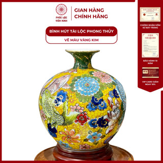 Bình Hút Lộc Đơn Cảnh Vẽ Màu Vàng Kim Gốm Sứ Bát Tràng - Phúc Lộc Viên Minh - PLVM128