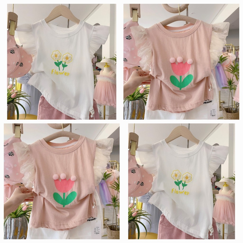 (14-28kg) Áo Thun QC Tay Ren Bé Gái – Dịu Dàng, Nữ Tính (14–28kg)