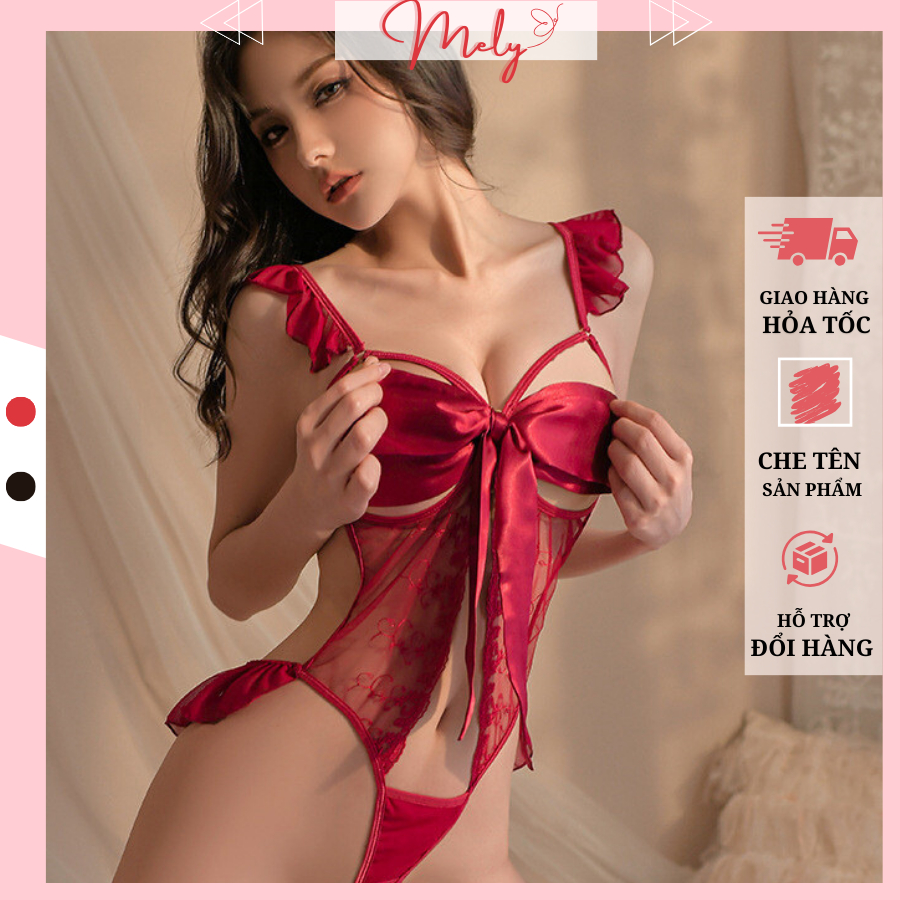 Váy ngủ Bodysuit Không Đáy Ren Nơ Rút Sẹc xy Quyến Rũ S045