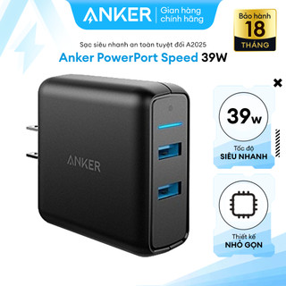 Sạc ANKER PowerPort Speed 39w, 2 cổng USB Quick Charge 3.0 - A2025