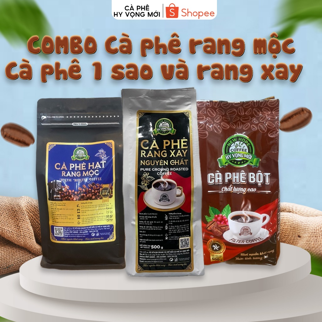 COMBO Cà phê  Robusta HONEY rang mộc + Cà phê bột rang xay Robusta HONEY  + Cà phê bột 1 sao 500g – 