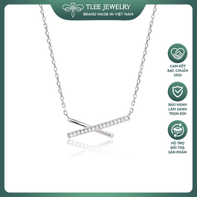 Dây chuyền bạc nữ TLEE thanh bạc chéo nạm đá lấp lánh TLEE JEWELRY D0122