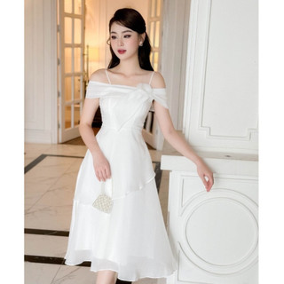 Đầm dự tiệc, váy tiểu thư 2 dây trễ vai dáng dài sang trọng dịu dàng, hàng thiết kế chuẩn form L1 HC100