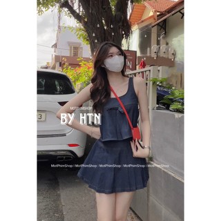 Set hai món áo kèm chân váy xếp ly - denim set