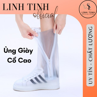 Ủng đi mưa cổ cao trong suốt, ủng bọc giày đi mưa đi phượt 2 lớp chống nước, ủng giày đi mưa cổ cao silicon