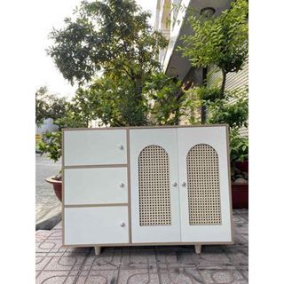 Tủ Giày - Kệ Giày 3 Tầng Có Cánh Tủ Mây Chân Gỗ Tự Nhiên Chống Mối Mọt