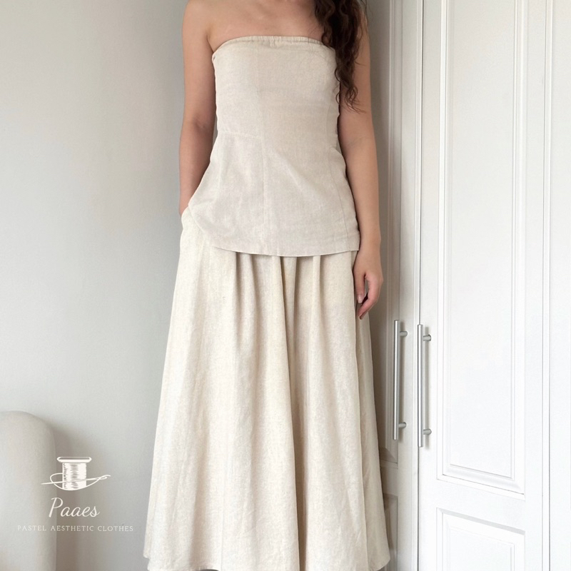 ✿Thơ skirt✿ Chân váy linen PAAES eo chun freesize màu be/đen phong cách tối giản [ảnh tự chụp]