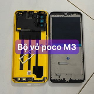 bộ vỏ Poco M3 kèm khay sim,phím,kính camera