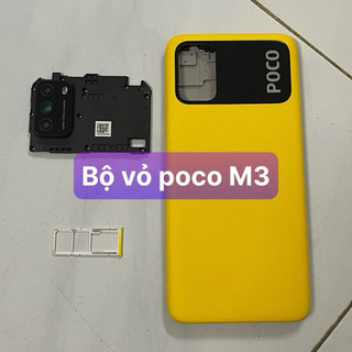 bộ vỏ Poco M3 kèm khay sim,phím,kính camera