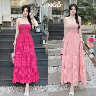 Đầm váy nữ maxi đi biển cúp ngực mocking dáng dài chất đũi caro siêu xinh 3 màu phong cách nhẹ nhàng gợi cảm