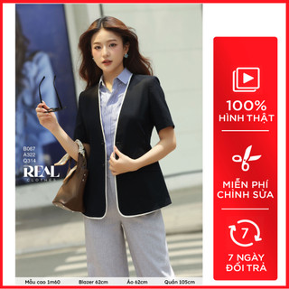 Blazer công sở dáng suông nancy xanh đen_real