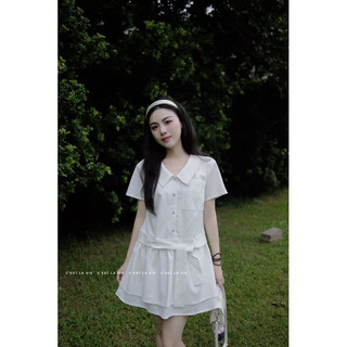 Váy TRẮNG bèo 2 tầng cổ sơ mi xinh C'est lavie