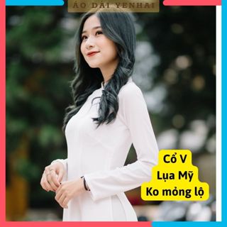 (cổ V tay dài) Áo dài trắng học sinh chất lụa mỹ cao cấp đủ màu co giãn thấm mồ hôi - TAY DÀI