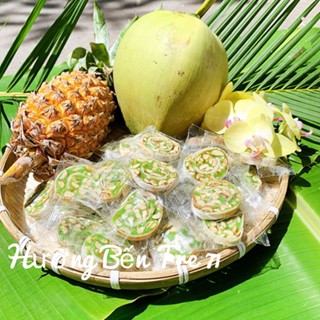 Kẹo dừa NƯỚNG LÁ dứa cuộn đậu phộng - đồ ăn vặt