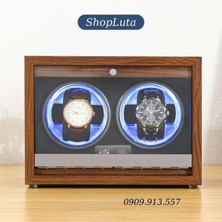 Hộp Xoay Đồng Hồ Cơ Automatic 2 Lắc Vỏ Gỗ Cao Cấp Chính Hãng