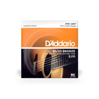 Bộ dây đàn guitar acoustic - d'addario ej10 - extra light acoustic guitar strings, 80/20 bronze, gauge 10-47