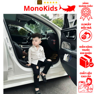 Áo sơ mi trắng dài tay logo thêu ngực cho bé trai đậm chất công tử nhà giàu 10-40kg_Monokids