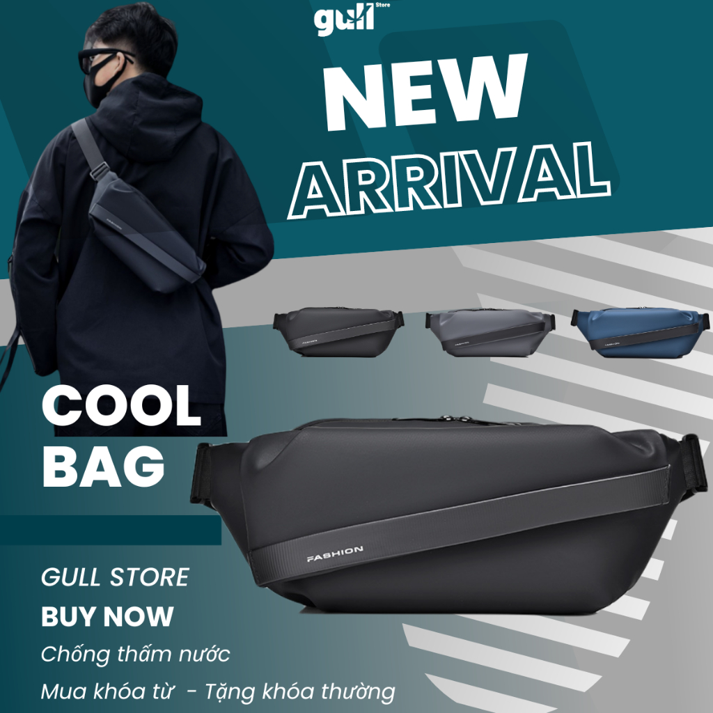 Túi đeo chéo cho nam mới, túi đeo vai nhỏ gọn chất liệu da chống thấm nước, túi bao tử khóa từ đeo ngang hông đẹp Bag157