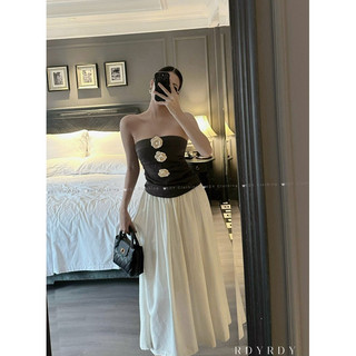 Set áo quây rúm sườn hoa trà mix chân váy midi Maya