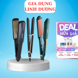 Máy ép tóc kemei chính hãng uốn duỗi tóc 4 mức nhiệt - máy tạo kiểu tóc mini cầm tay đa năng
