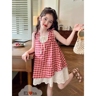 Váy Bé Gái - Váy Đũi Nơ Caro Đỏ Siêu Xinh Cho Bé Gái 1-8 Tuổi