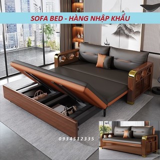 Giường sofa đa năng ốp gỗ Sồi cao cấp. Ghế sofa giường có ngăn để đồ. Nệm cao su non/xơ dừa cao cấp