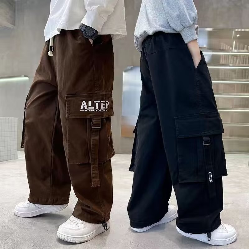 Quần Túi Hộp HipHop Bé Trai, Quần Kaki Đen Túi Hộp, Quần Jogger Hot Trend 2024