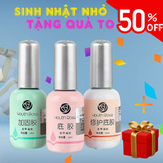 Base top cứng móng hoa hồng, sơn base top gel cứng móng gel hoa hồng chai 15ml sơn liên kết sơn bóng gel chanh nail