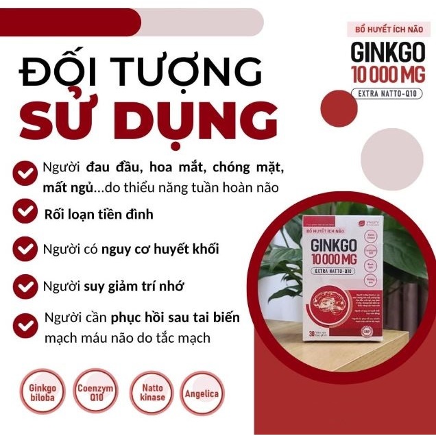 [TẶNG VITAMIN 3B] Bổ huyết ích não GINKGO 10000 MG - giảm đau đầu, mất ngủ, giúp ngủ ngon, tăng cường tuần hoàn máu não