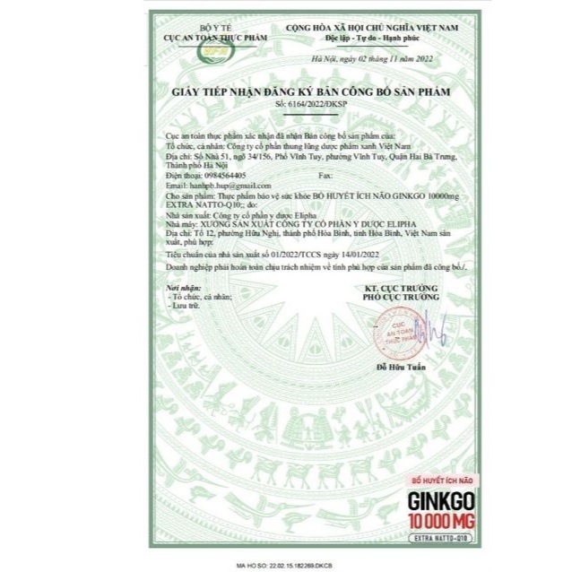 [TẶNG VITAMIN 3B] Bổ huyết ích não GINKGO 10000 MG - giảm đau đầu, mất ngủ, giúp ngủ ngon, tăng cường tuần hoàn máu não