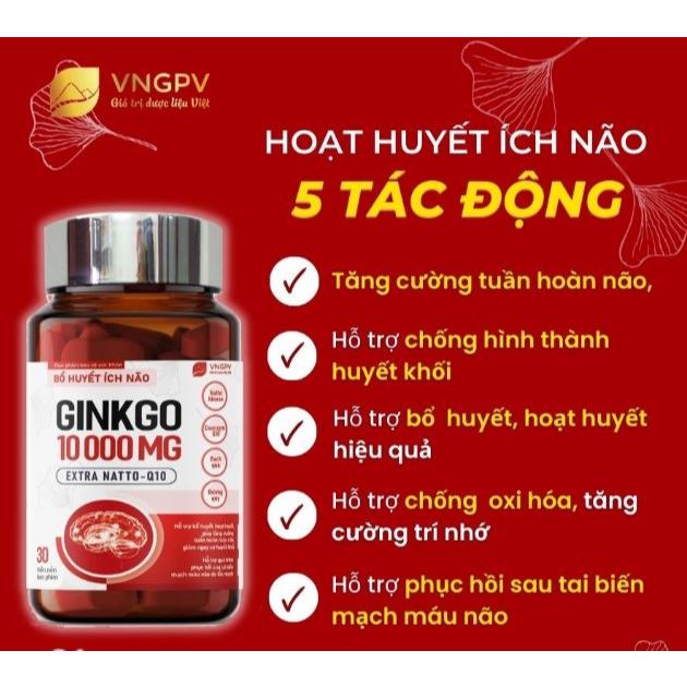 [TẶNG VITAMIN 3B] Bổ huyết ích não GINKGO 10000 MG - giảm đau đầu, mất ngủ, giúp ngủ ngon, tăng cường tuần hoàn máu não